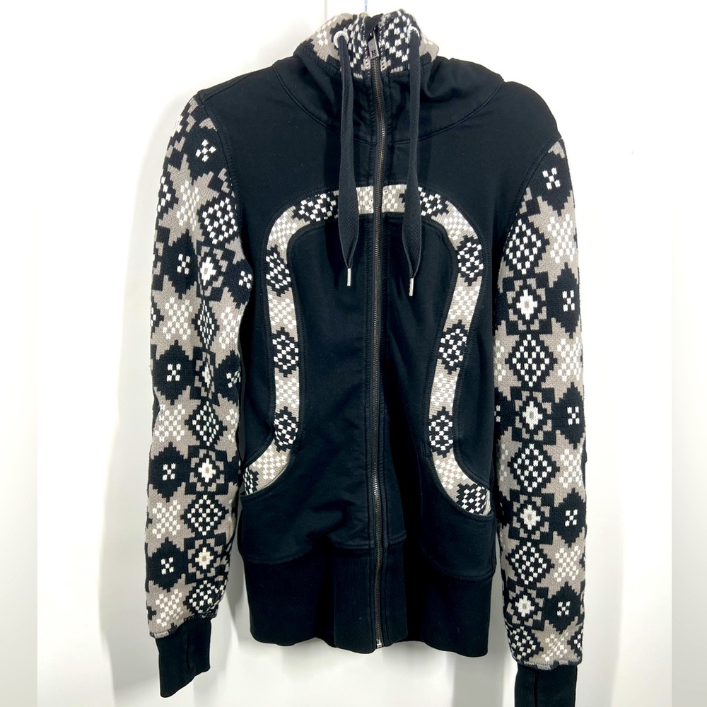 Rare Lululemon Live Simply Ikat Apres Knit ski scuba zipped up black hoodie